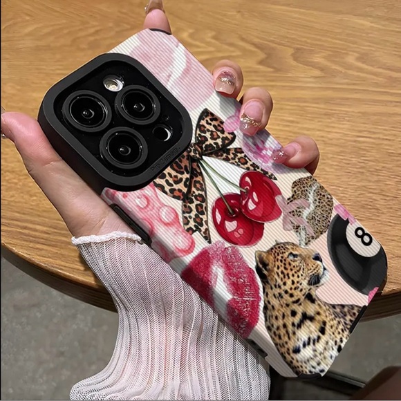 Accessories - Apple iPhone Phone Case PU Leather Vertical Grain Leopard Cherry Lips Theme